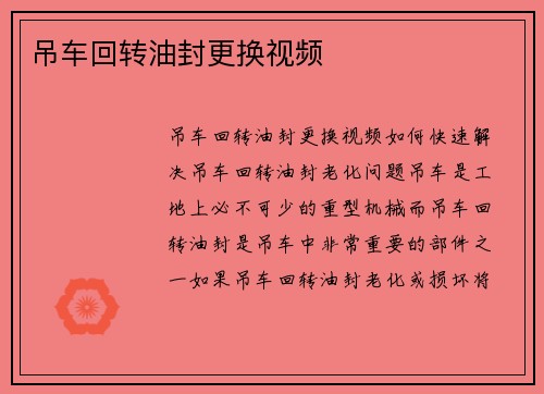 吊车回转油封更换视频